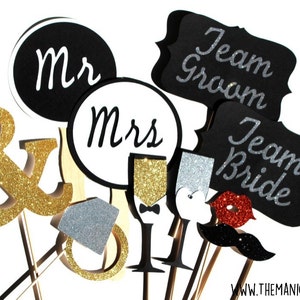 ULTIMATE Wedding Photo Booth Props Wedding Props Team Bride and Team Groom / Mr and Mrs / 10 Piece Prop Set image 1