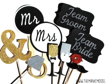 ULTIMATE Wedding Photo Booth Props ~ Wedding Props ~ Team Bride and Team Groom / Mr and Mrs /~ 10 Piece Prop Set