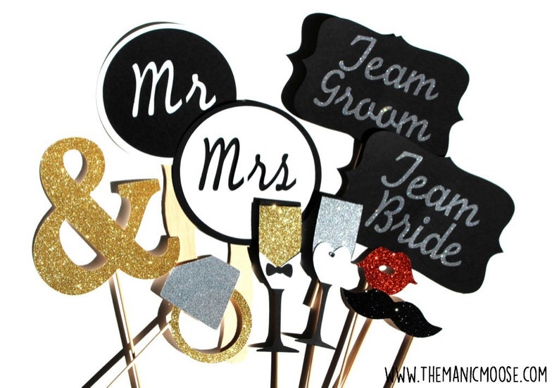 ULTIMATE Wedding Photo Booth Props Wedding Props Team Bride and Team Groom / Mr and Mrs / 10 Piece Prop Set image 1