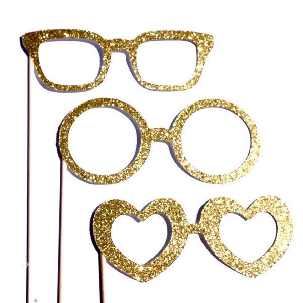 Photo Booth Props -  Set of 3 Glitter Glasses - You Choose Color - Birthdays, Weddings, Parties - Photobooth Props