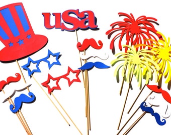 Independence Day Photo Booth Props - 16 piece prop set - Birthdays, Weddings, Parties - Photobooth Props