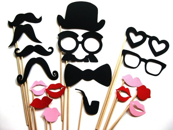 Kit Accessoires Photo Booth 36 Pièces - Noir Et Or, Lunettes, Chapeaux, Barbes - Pour Fête Anniversaire, Mariage