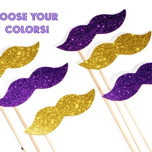 YOU CHOOSE COLOR School Spirit Glitter Mustache Collection Set of 6 You Choose School Colors Graduation Parties, Homecoming image 1