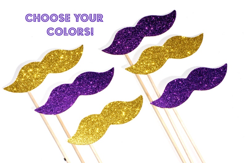 YOU CHOOSE COLOR School Spirit Glitter Mustache Collection Set of 6 You Choose School Colors Graduation Parties, Homecoming image 1