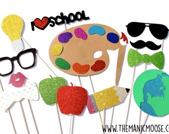 Back to School Photo Booth Props ~ Set of 14 Glitter Photo Booth Props