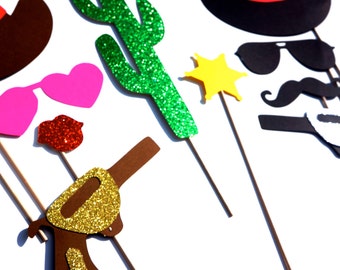 NEW PRICE - Photo Booth Props - The Deluxe Western Wedding Collection - 10 piece prop set - Birthdays, Weddings, Parties - GLITTER Props