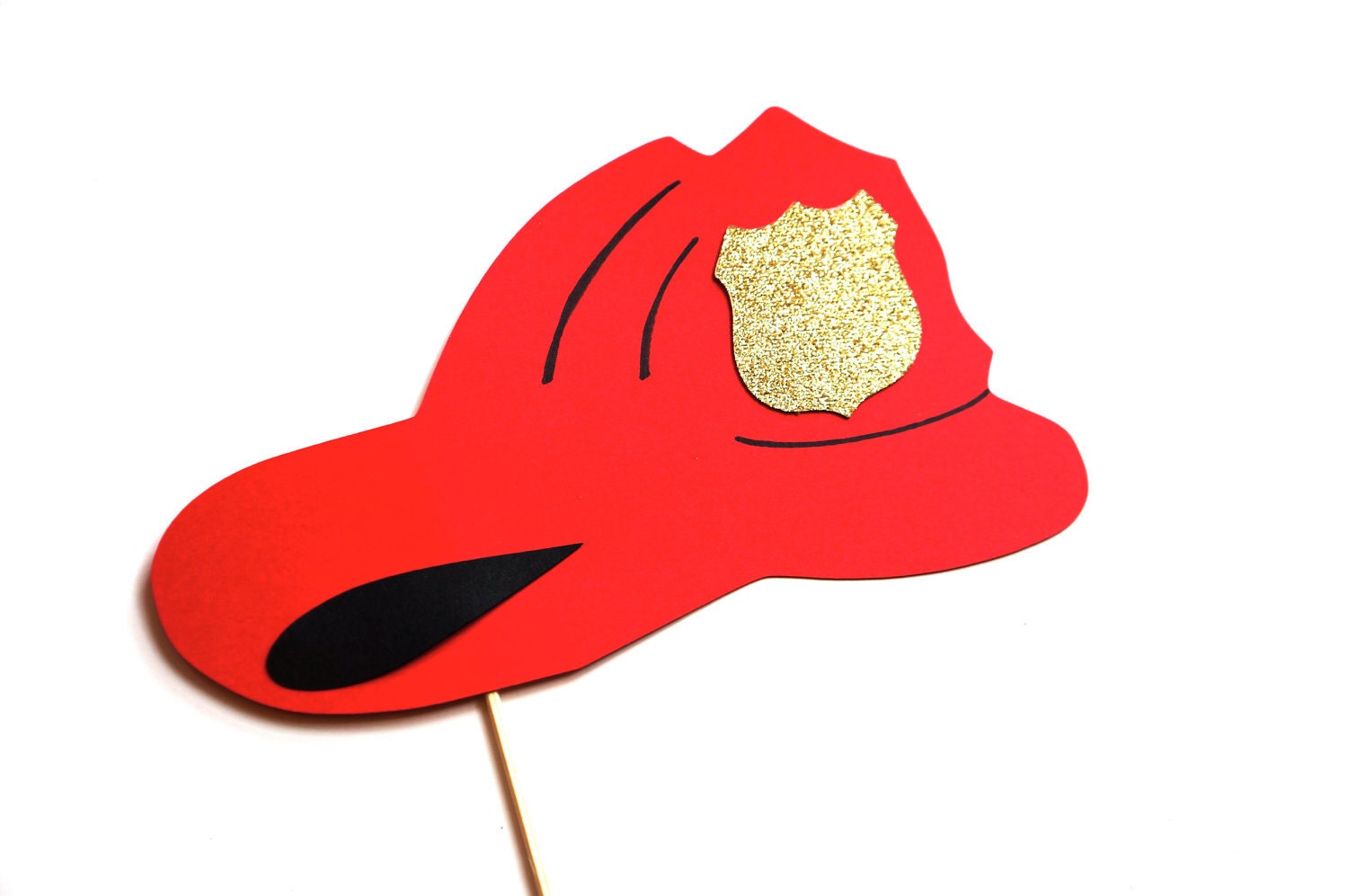 Photo Booth Props - Firefighter Helmet with GLITTER badge - Firefighter Hat Photoboot...