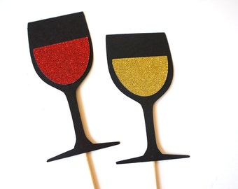 Photo Booth Props - Wine Collection - Set of 2 Photobooth Props with GLITTER