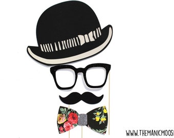 Dapper Gentleman Photo Booth Prop Set ~ 4 piece prop set ~ GLITTER Photobooth Props ~ FULLY ASSEMBLED