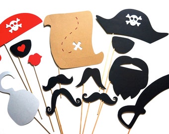 Pirate Photo Booth Props - 13 pieces on a stick - Birthdays, Weddings, Parties, Halloween - Great Photobooth Props