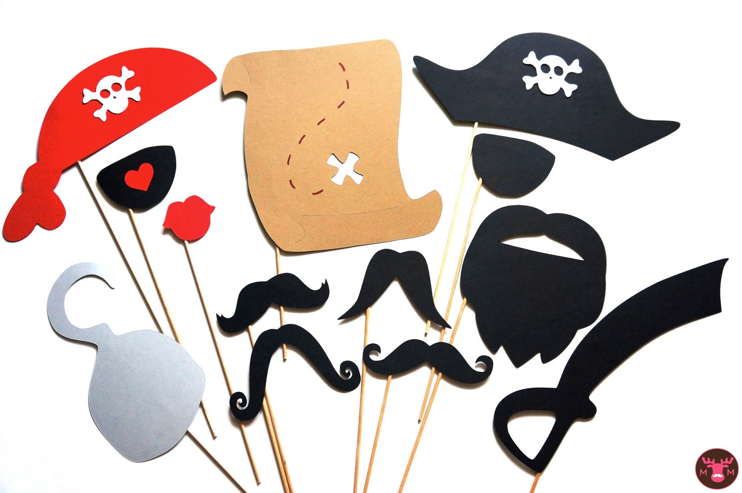 Pirate Photo Booth Props 13 Pieces on a Stick Birthdays, Weddings