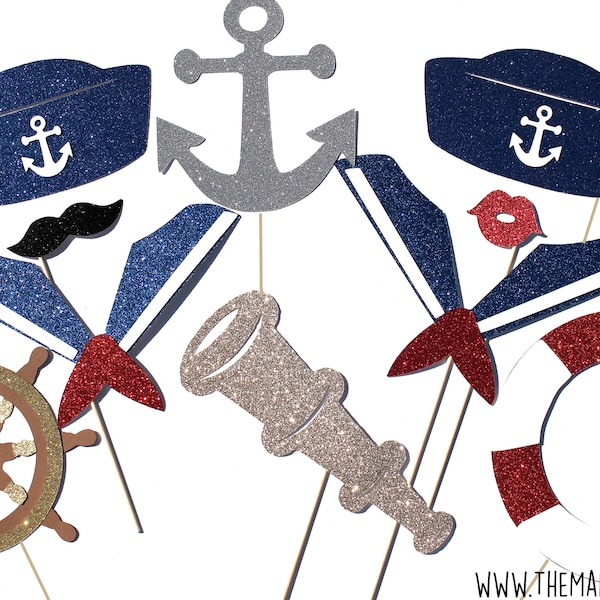 Photo Booth Props ~ DELUXE Sailor Prop Set ~ 10 props on a stick - Birthdays, Weddings, Parties