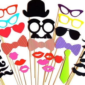 SALE Awesome Photo Booth Props 32 piece prop set Birthdays, Weddings, Parties Photobooth Props image 1