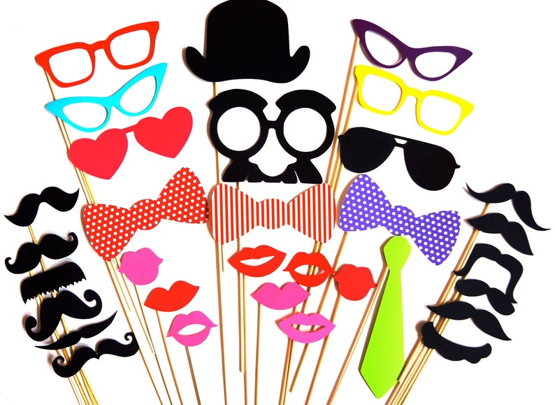 SALE Awesome Photo Booth Props 32 piece prop set Birthdays, Weddings, Parties Photobooth Props image 1