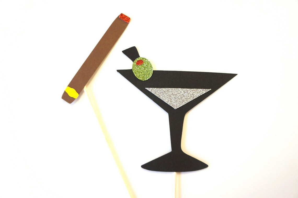 Photo Booth Props Martini and Cigar Set of 2 GLITTER Etsy