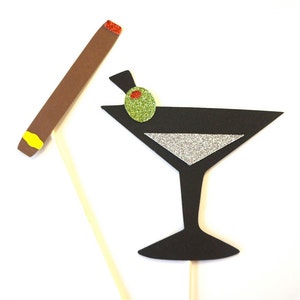 Photo Booth Props - Martini and Cigar - Set of 2 GLITTER Photobooth Props