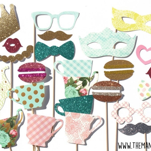 Limited Edition Photo Booth Props ~ Deluxe Set of 21 Props ~ Garden Tea Party Photo Booth Props ~ Limited Qty Available