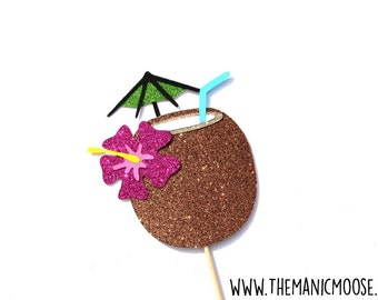 Noix de coco Cocktail Photo Booth Prop ~ Cocktail Tropical ~ accessoires Photobooth GLITTER ~ les accessoires sont entièrement assemblés