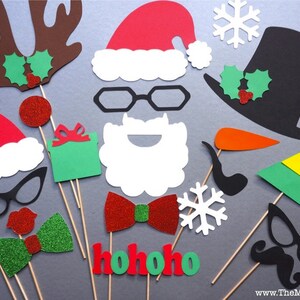 Weihnachtsfotoständer Requisiten - 21 Stück Set - GLITZER Fotobooth Requisiten - Weihnachtsmann und Freunde - Familienfotos