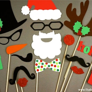 Weihnachtsparty Requisiten - 17-teiliges Set - GLITZER Fotoständer Requisiten - Weihnachtsfotoständer Requisiten