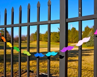 Rainbow GLITTER Mustache Garland - 5 foot garland, great for parties, weddings, photo booths