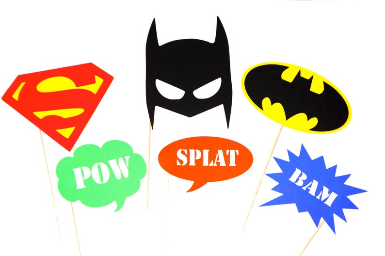 Super Hero Photo Booth Props Set of 6 Batman and Superman | Etsy