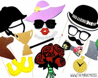 Kentucky Derby Photo Booth Prop Set ~ 16 piece prop set ~ GLITTER Photobooth Props ~ FULLY ASSEMBLED