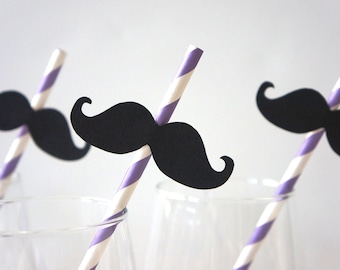 Set of 10 PURPLE Striped Mustache Straw Photo Props - Mustaches on PURPLE Striped Paper Straws