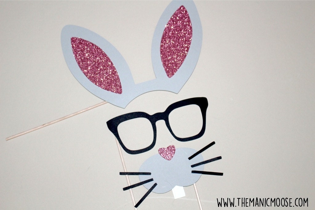 Easter Bunny Photo Booth Props Set of 3 Glitter Photo Booth Props