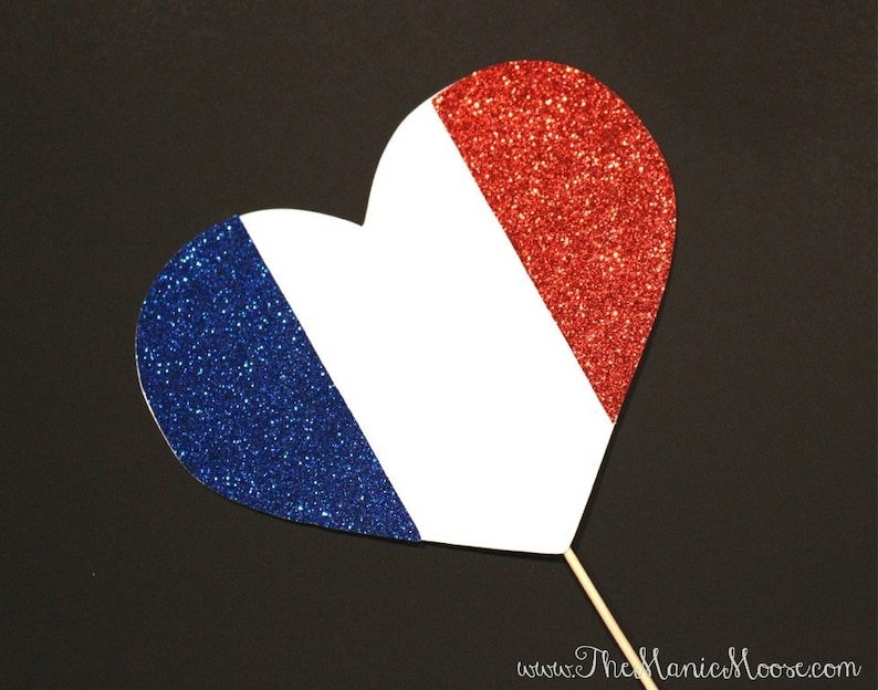 Photo Booth Props ~ GLITTERY France Flag Heart - France Flag - GLITTER ...
