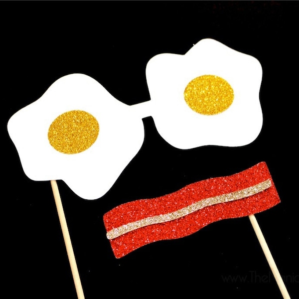 Photo Booth Props ~ Breakfast Disguise ~ Set of 2 Props ~ Bacon Mustache and Egg Glasses - Breakfast Collection