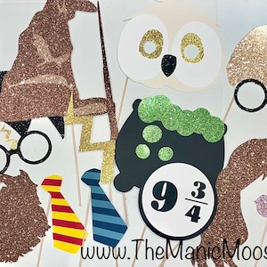 Deluxe Wizard Photo Booth Props - Set of 15 Props - Glitter Props - Magic School