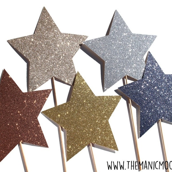 Star Photo Booth Props - Set of 5 Glitter Stars - Metallic Stars