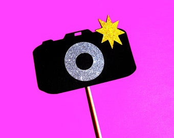 Photo Booth Props - Camera on a stick - GLITTER Photobooth Prop - Great for weddings, birthdays, parties