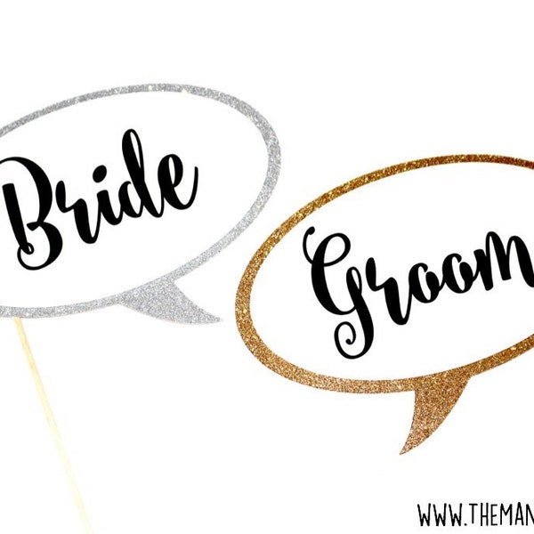 Bride and Groom Photo Booth Props -  GLITTER props - You Choose Glitter Colors - Photobooth Props