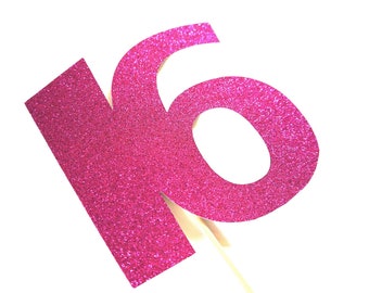 Photo Booth Props - GLITTERY Hot Pink 16 on a stick  - 16th Birthday - GLITTER Photobooth Prop