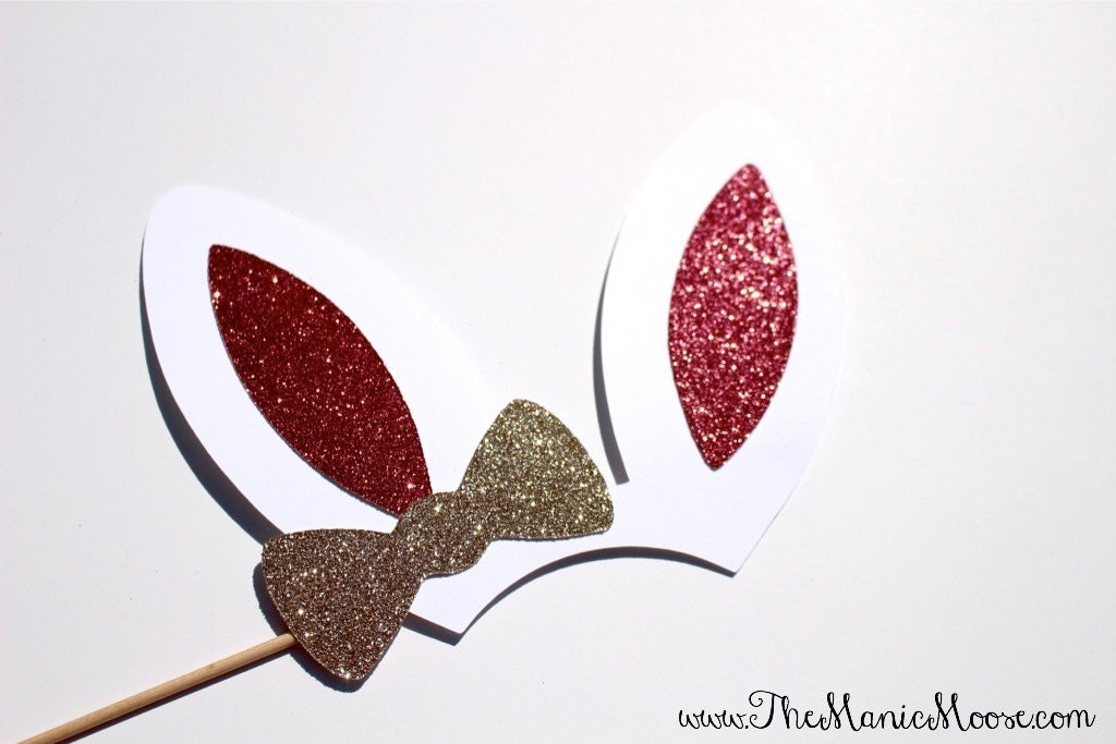 Easter Photo Booth Props Bunny Ears with Glitter Brown or White Ears Available