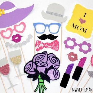 Mother&#39;s Day Photo Booth Prop Set - 20 piece set - GLITTER Photobooth Props