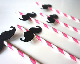 Bachelorette Party Props -  Mustache Straw Props - Set of 10 - Mustaches on PINK Striped Paper Straws