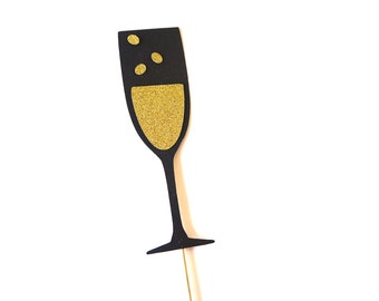 Photo Booth Props - Champagne Glass Photo Prop - GLITTER Photobooth Prop