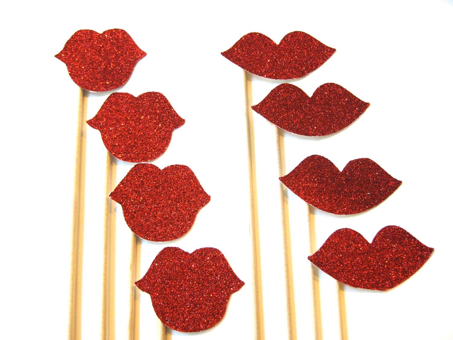 Photo Booth Prop Set Luscious Glitter Lips on a Stick Red Etsy