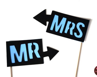 Mr and Mrs Wedding Signs - Wedding Photo Booth Props - Fun Photo Props - you choose color