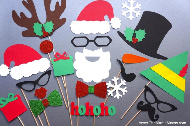 Holiday Photo Booth Props 21 piece set GLITTER Photobooth Props makes great family photos image 1