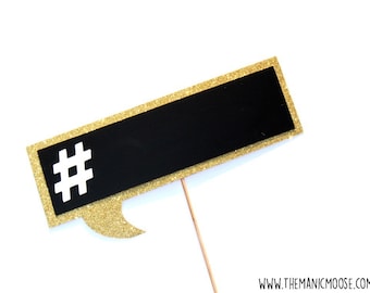 Photo Booth Props ~ Wedding Props ~ Chalkboard Hashtag ~ You Choose Glitter Color