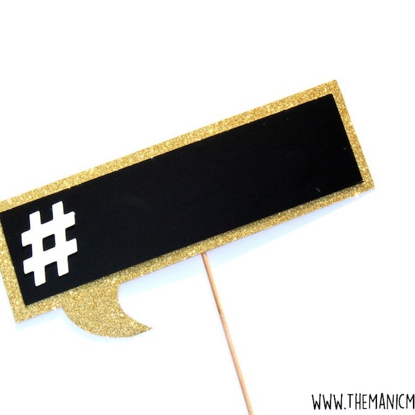 Photo Booth Props ~ Wedding Props ~ Chalkboard Hashtag ~ You Choose Glitter Color