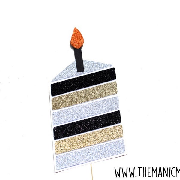 Birthday Cake Photo Booth Props ~ Black, Gold, and Silver ~ Glitter