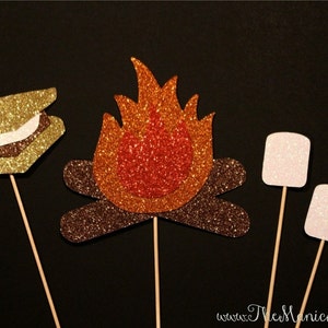 Photo Booth Props - GLITTER Campfire and S'mores on a Stick - Set of 4 ...