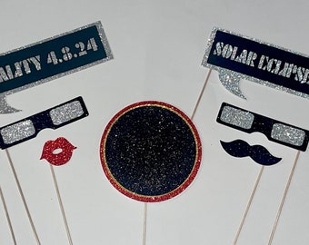 Solar Eclipse 2024 Photo Booth Props ~ LIMITED EDITION ~ set of 7 Glitter photo props ~ LIMITED Qty Available!