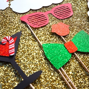 Christmas Photo Booth Props 11 piece set GLITTER Photobooth Props Party Rockin' Santa and Mrs. Claus image 2