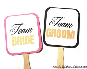 Team Bride and Team Groom Signs - Wedding Photo Booth Props - Rustic Vintage Photo Props - you choose frame color